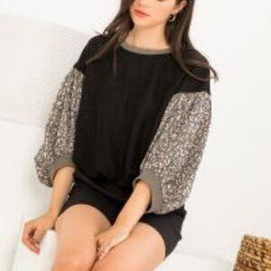 cheetah balloon sleeve knit top THML